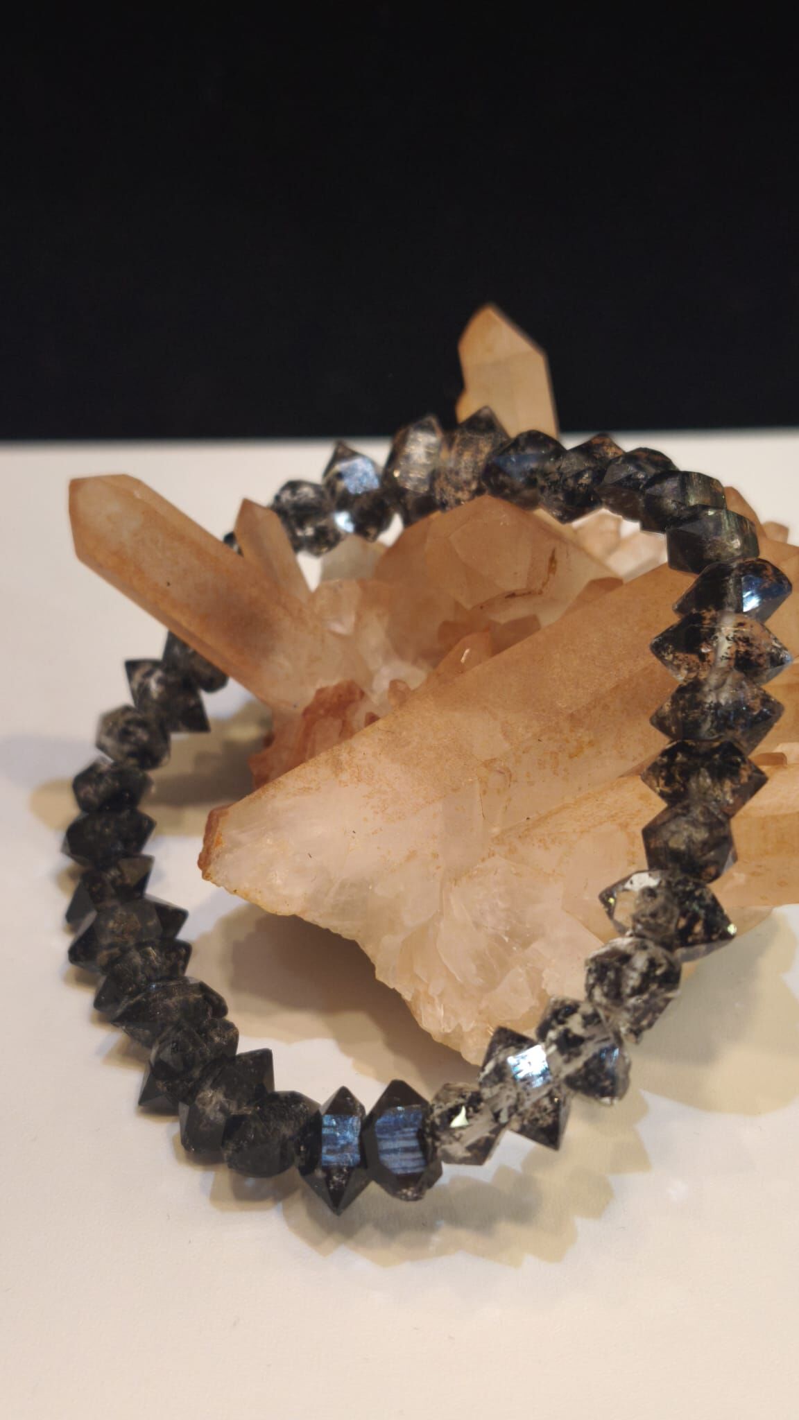 0202CT06-水晶飾物CT- 雙尖黑閃靈手串 (保證粒粒天然雙尖) (C6)