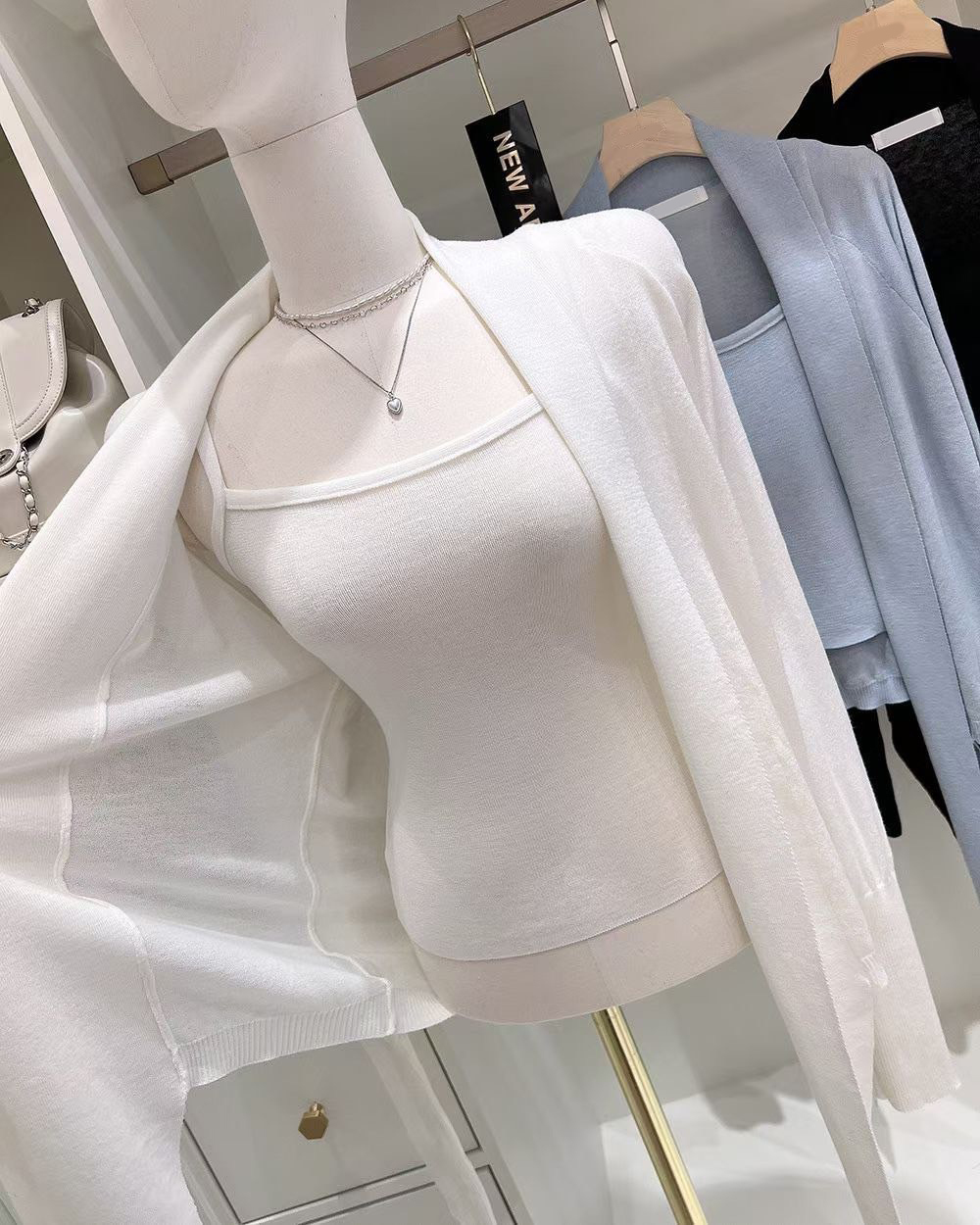 不規則下擺造型罩衫外套+細肩帶背心SET / 3色