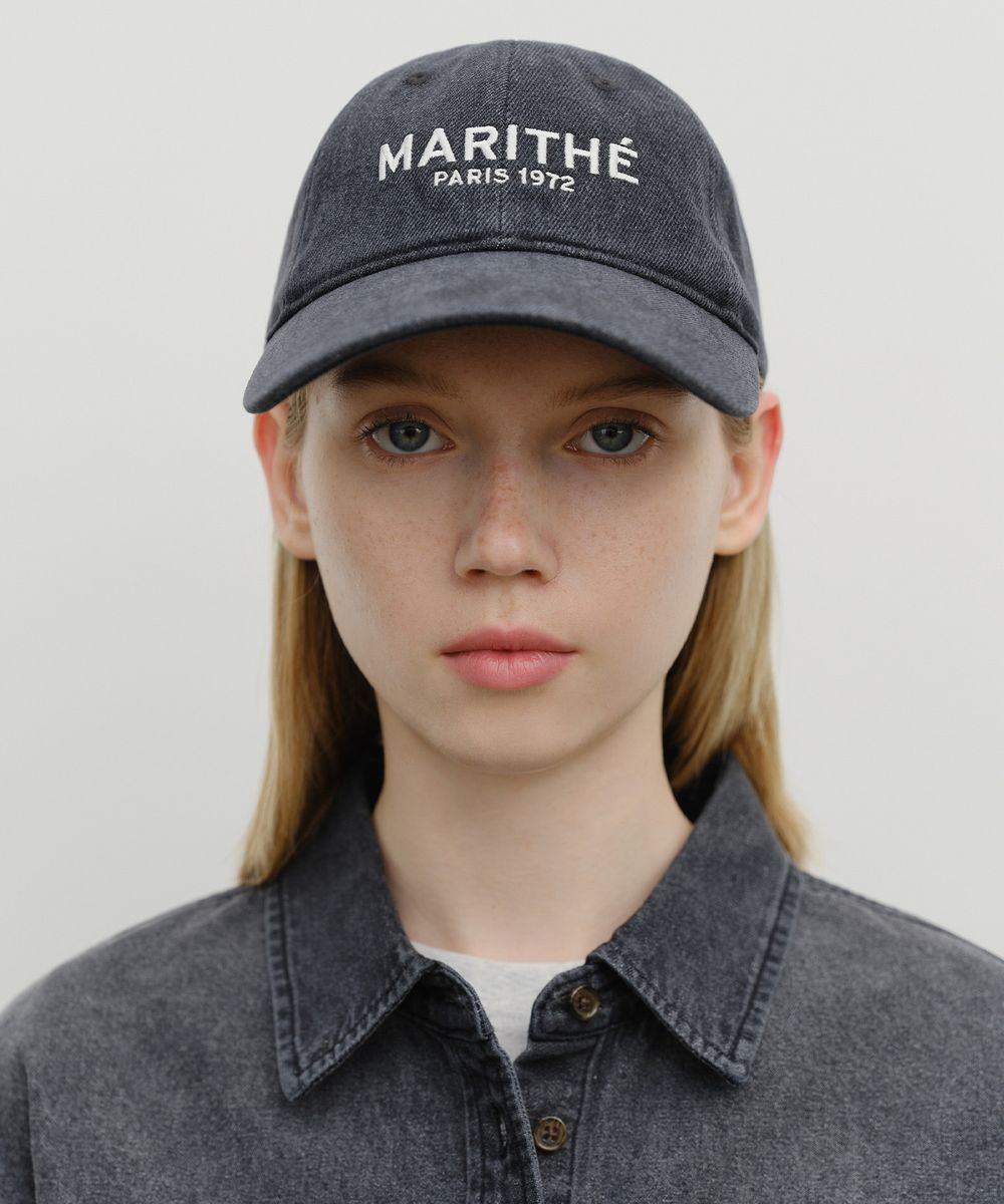 MARITHE FRANCOIS GIRBAUD Denim Washing Regular Logo Ball Cap(Black)