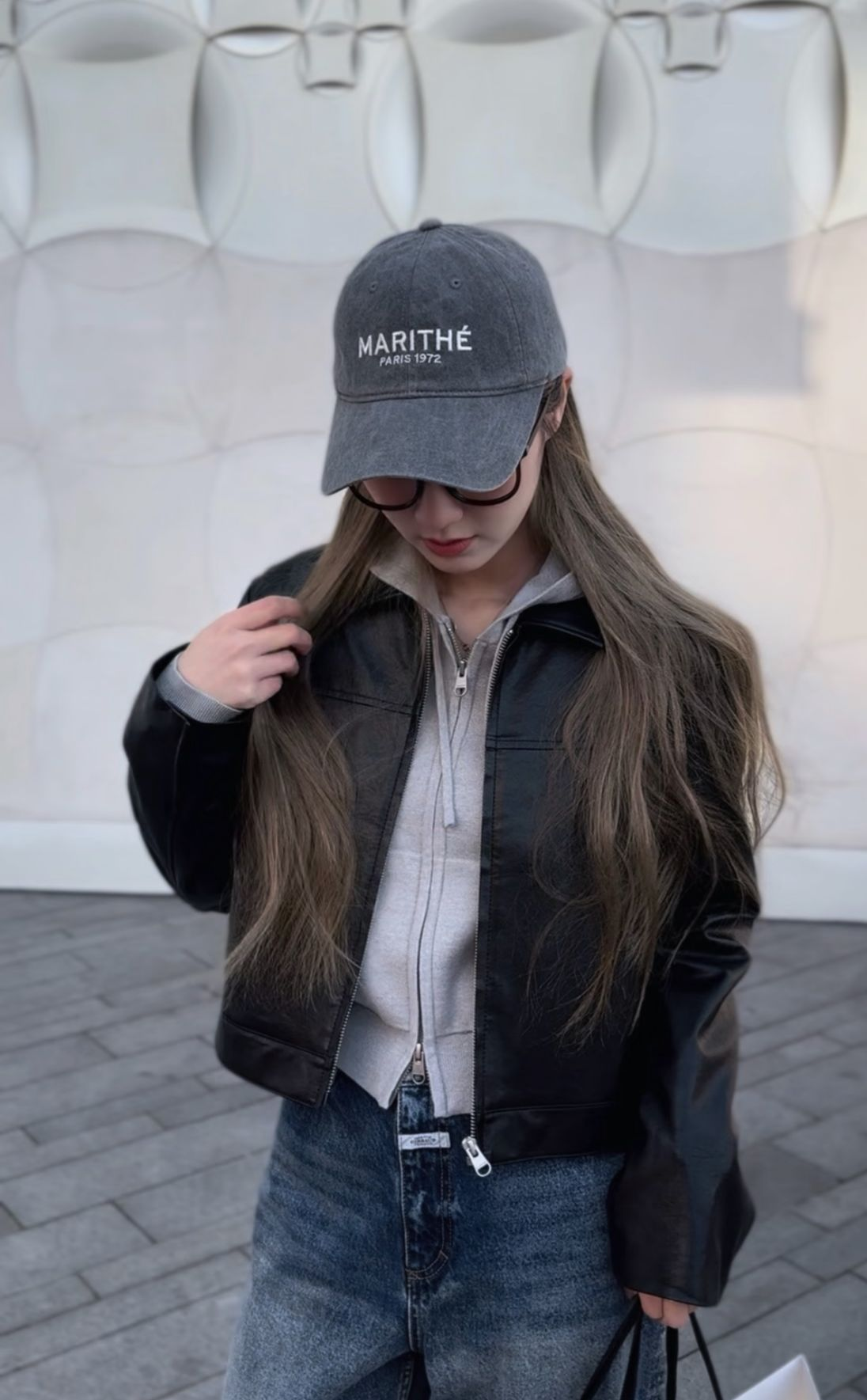 MARITHE FRANCOIS GIRBAUD Denim Washing Regular Logo Ball Cap(Black)