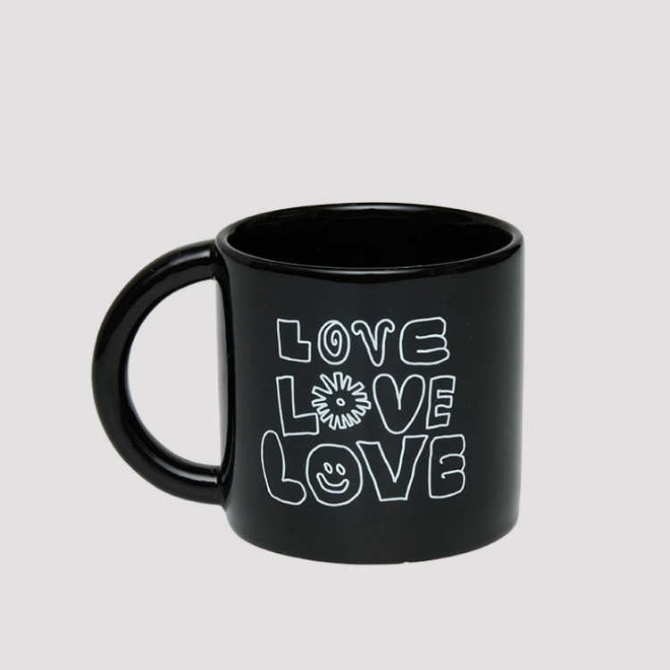 韓國 ooowl 日常塗鴉馬克杯 LOVE LOVE LOVE 黑色