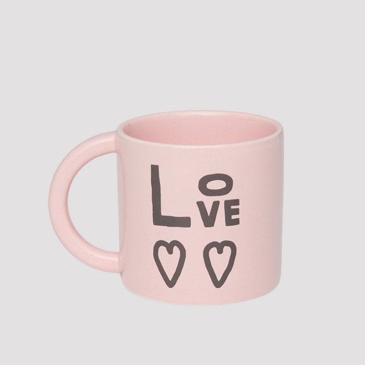 韓國 ooowl 日常塗鴉馬克杯 LOVE AND HEART 粉色