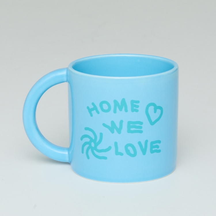 韓國 ooowl 日常塗鴉馬克杯 HOME WE LOVE 藍色