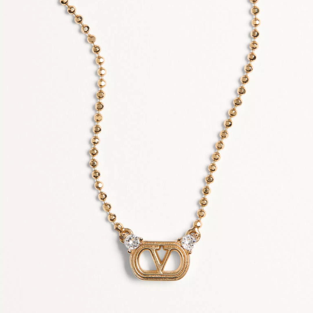1FF0101-310 [VALENTINO GARAVANI] Ovalette Necklace In Metal And Swarovski® Crystals Gold/Crystal (SS26) #8W2J0BG2YCW-9MN (A-EU-E)