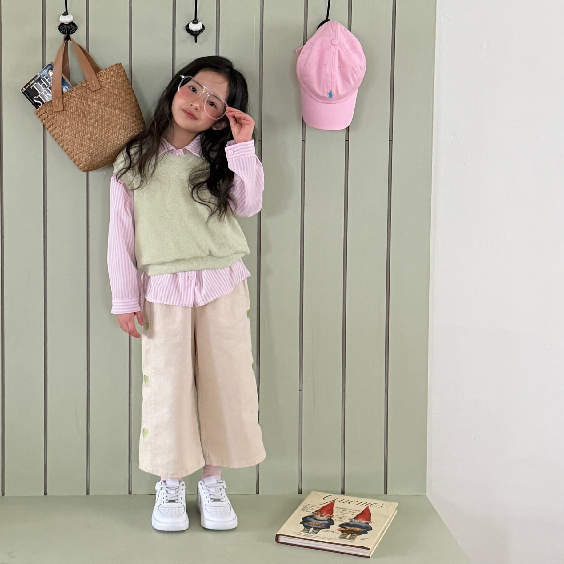 90-130 一排愛心斜紋褲 2色