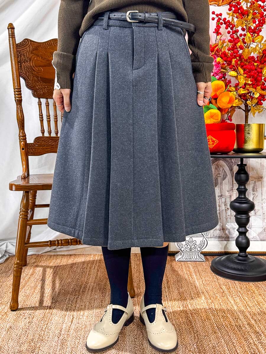 ⬇️開倉低至半價😱FINALSALE📣 後腰橡根．前打摺．絨絨料半截裙 (有袋)【不設退換】