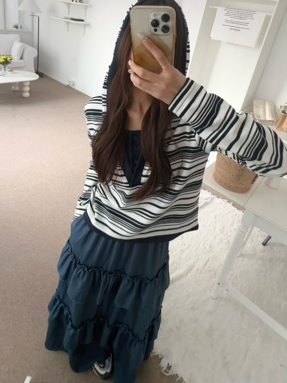 條紋連帽假兩件T