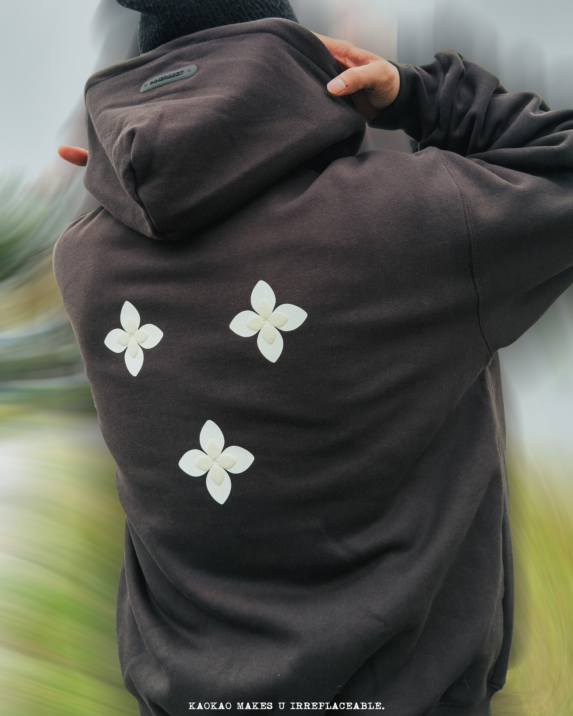 現貨 INNERSECT 三生萬物 3小花 連帽外套 帽TEE 帽踢 灰色【INN25FWTHD612】
