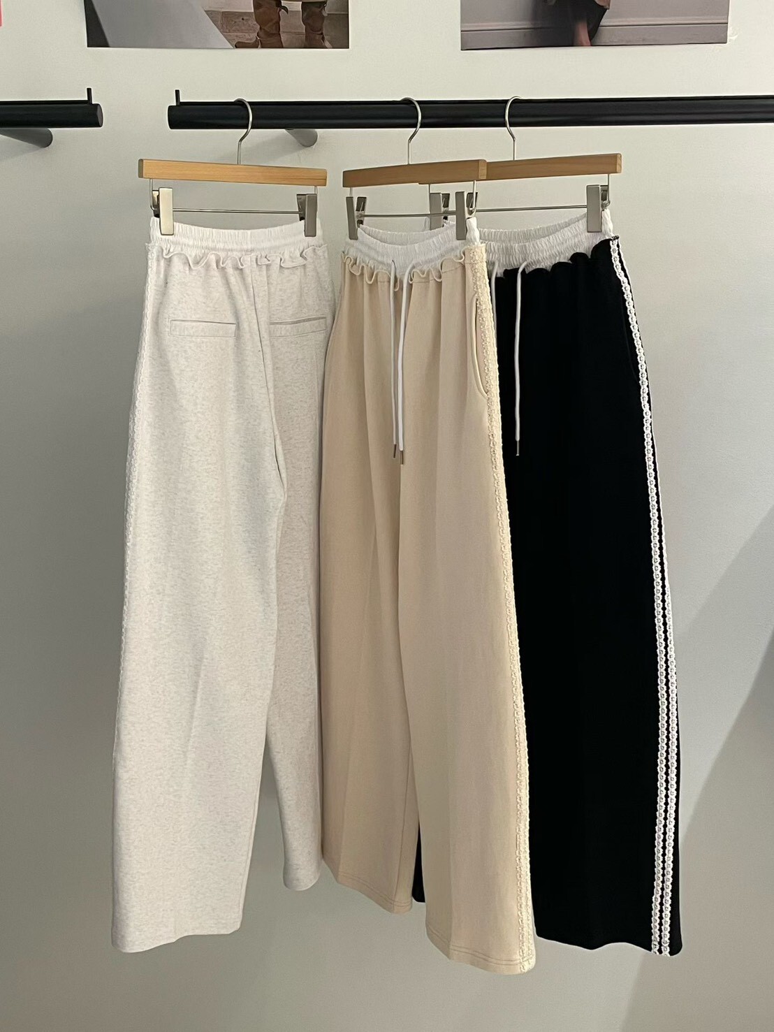 邊蕾絲條休閒長褲