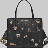 [S] KARL LAGERFELD BLACK/GOLD L5GDX8BJ-BGD MAYBELLE SATCHEL WITH PINS, 198913916867 (SKL1456)