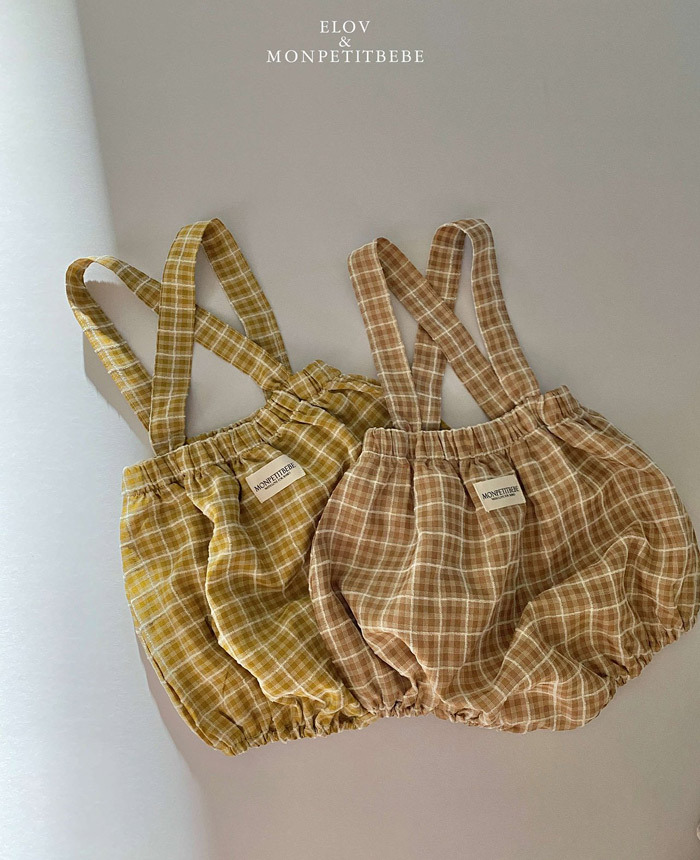 正韓春Monpetitbebe 兩色日系方格吊帶褲