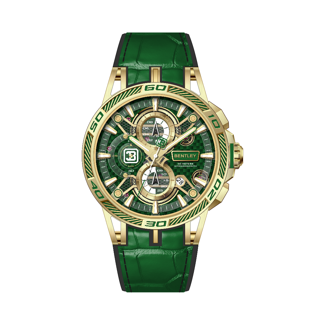 【BENTLEY 賓利】THE OUROBOROS 魅影系列 BL-40 黑殼系列 真三眼  質感潮流 日期 夜光 牛皮拚矽膠 手錶