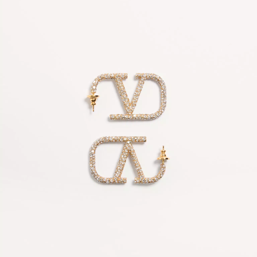 1FF0101-320 [VALENTINO GARAVANI] Vlogo Signature Earrings In Metal And Swarovski® Crystals. Gold/Crystal (SS26) #8W2J0G04YCW-MH5 (A-EU-E)
