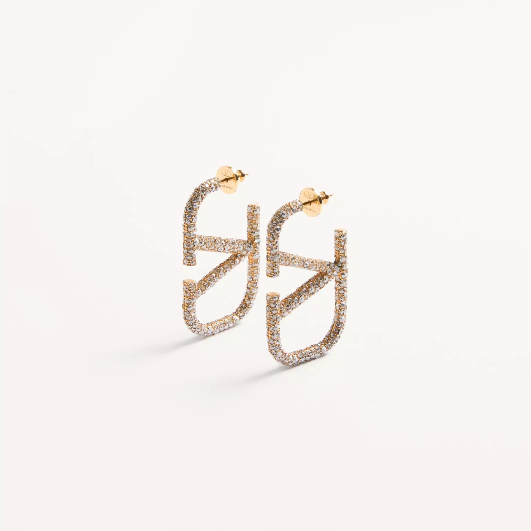 1FF0101-320 [VALENTINO GARAVANI] Vlogo Signature Earrings In Metal And Swarovski® Crystals. Gold/Crystal (SS26) #8W2J0G04YCW-MH5 (A-EU-E)