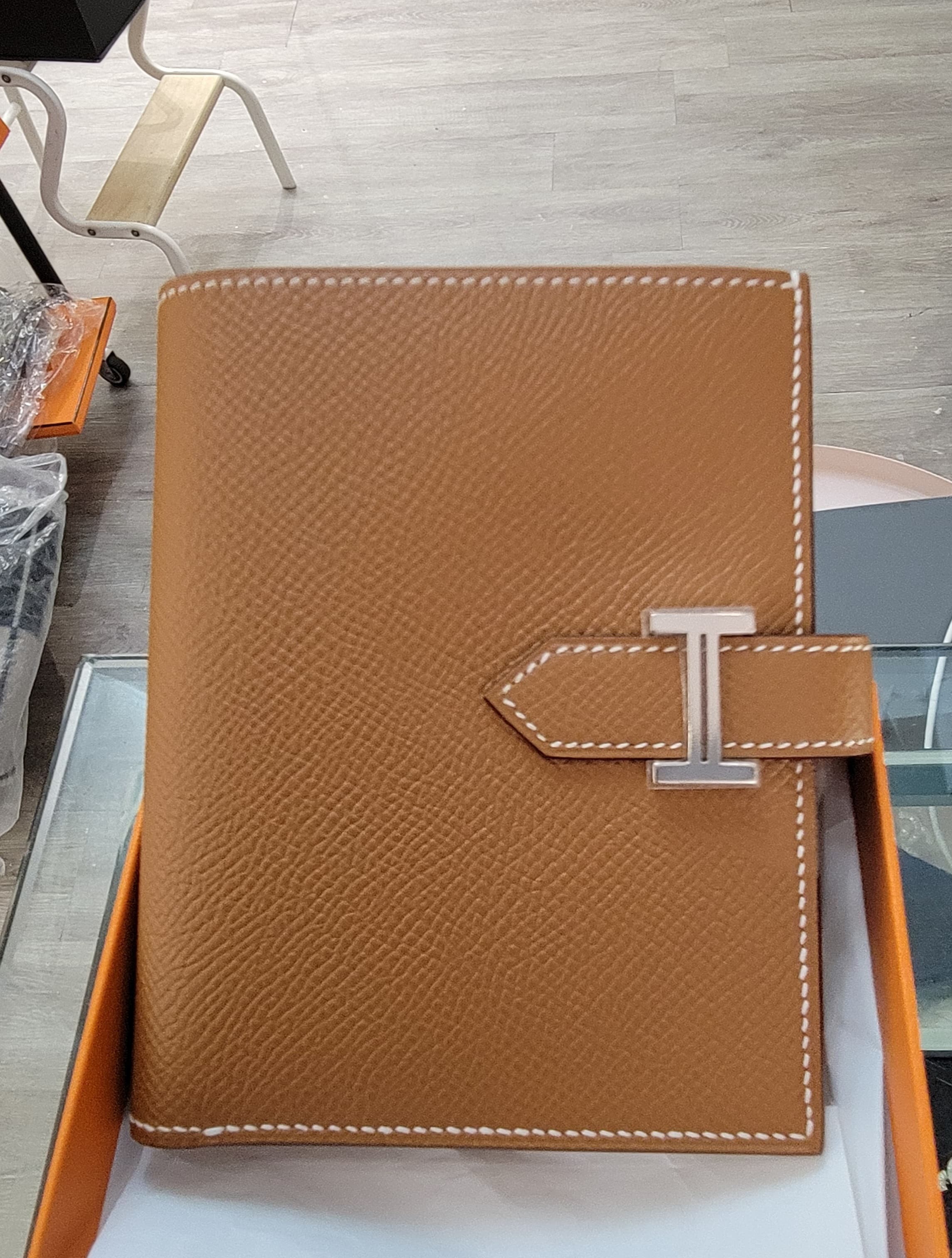 99%/unused HERMES bearn compact wallet 37 Gold CK EPSOM 金棕色 銀扣