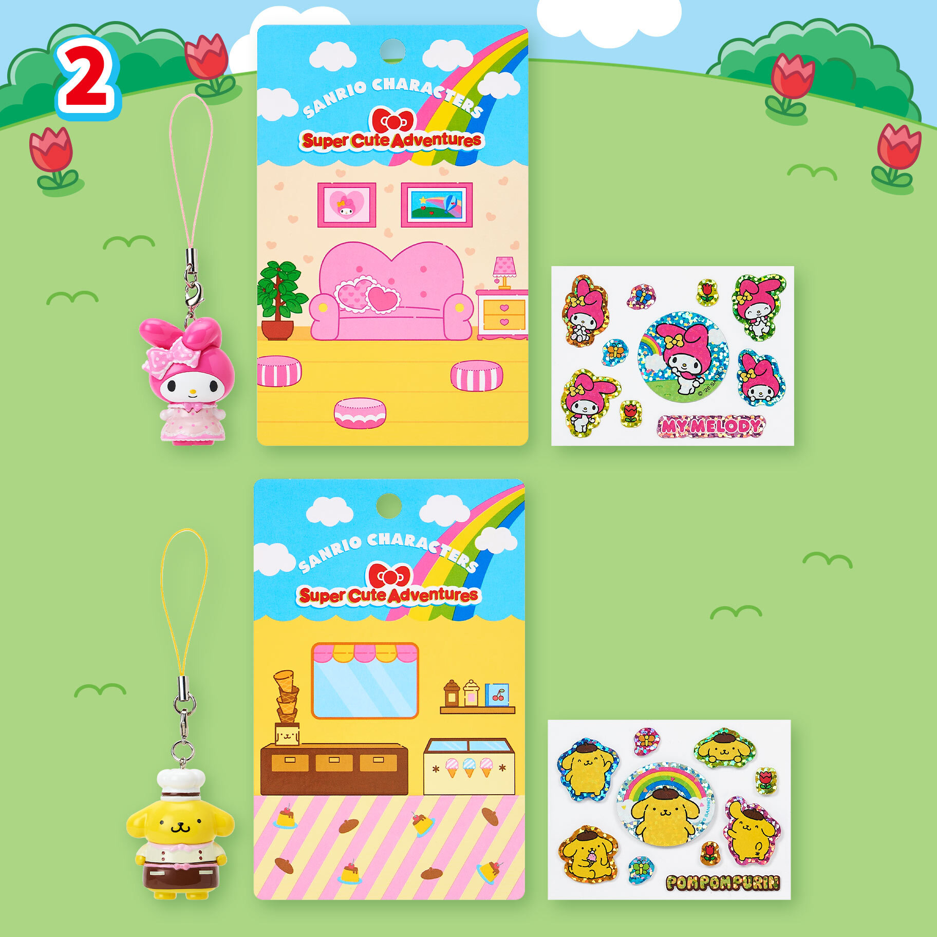 日本 Sanrio Supercute Adventures系列 - 公仔吊飾連貼紙套裝