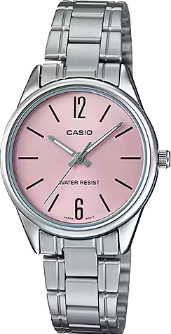萬年鐘錶 - CASIO 卡西歐 時尚簡約甜美粉面盤不鏽鋼錶帶女錶 LTP-V005D-4B 錶徑28.2MM