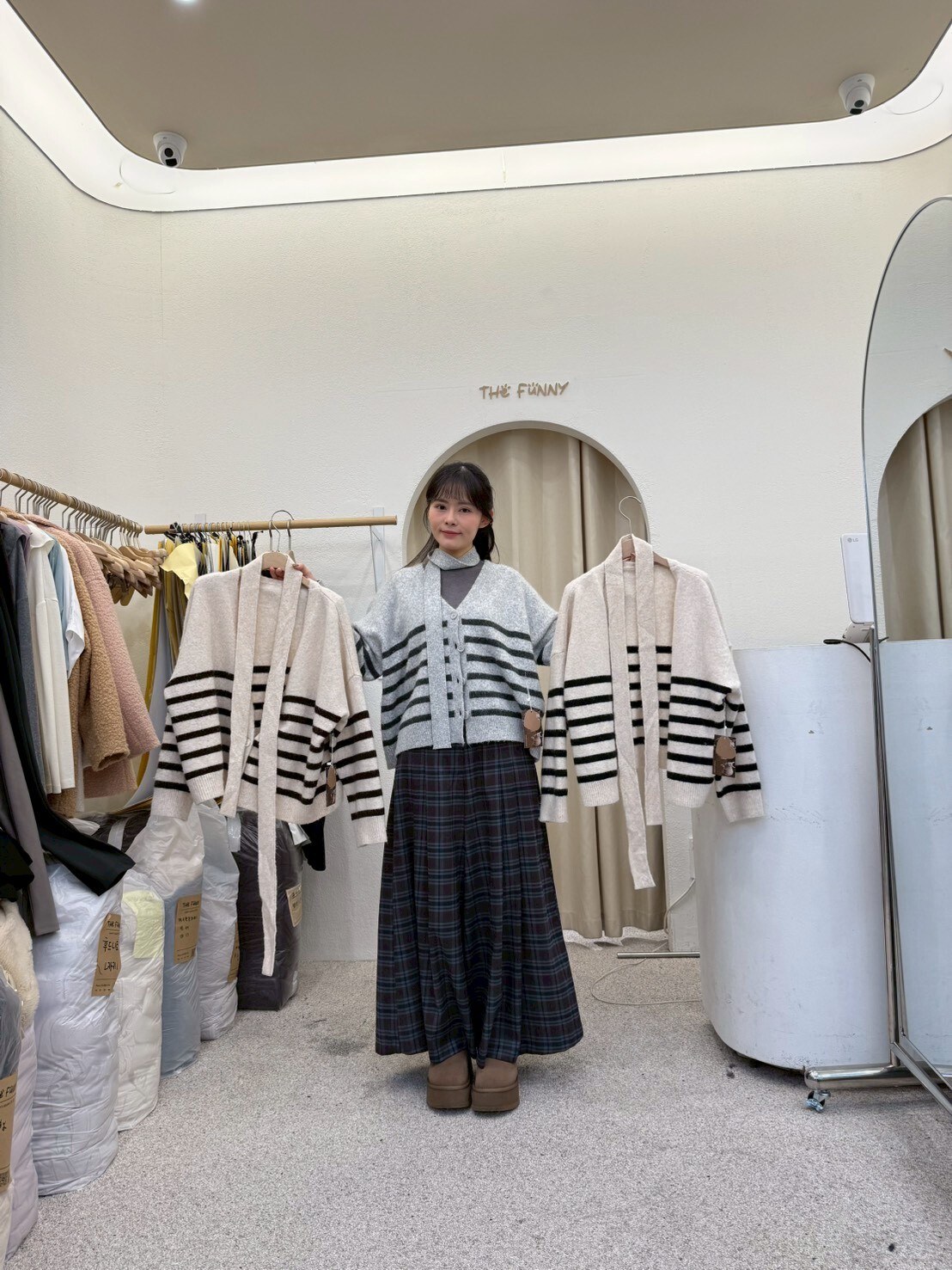 FP5341 混色條紋寬鬆針織外套