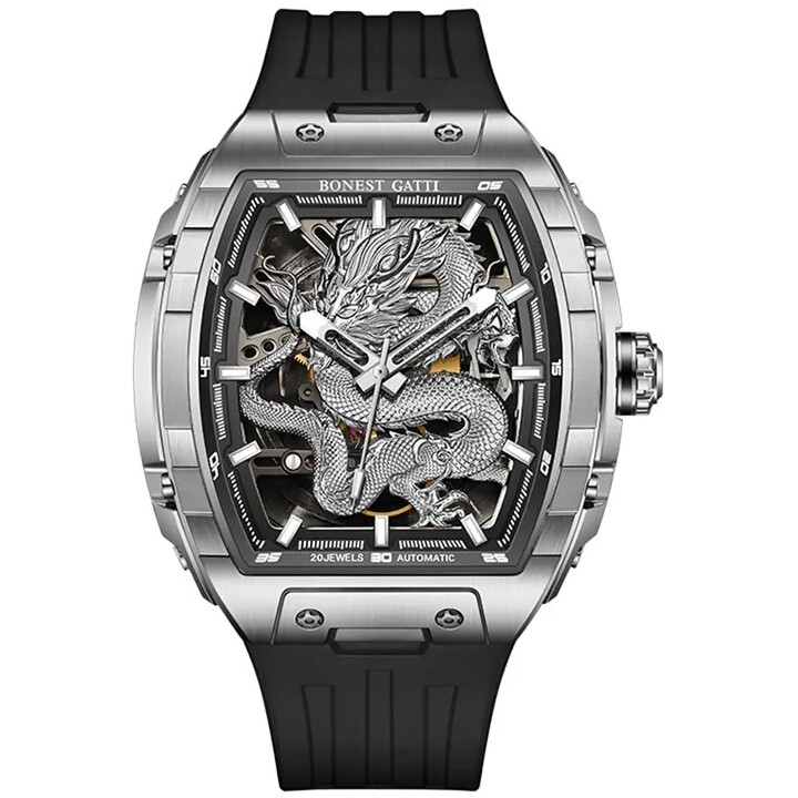 預購款【Bonest Gatti】飛龍乘雲 盤旋錶盤 東方龍神獸 矽膠 機械 手錶 BG5606