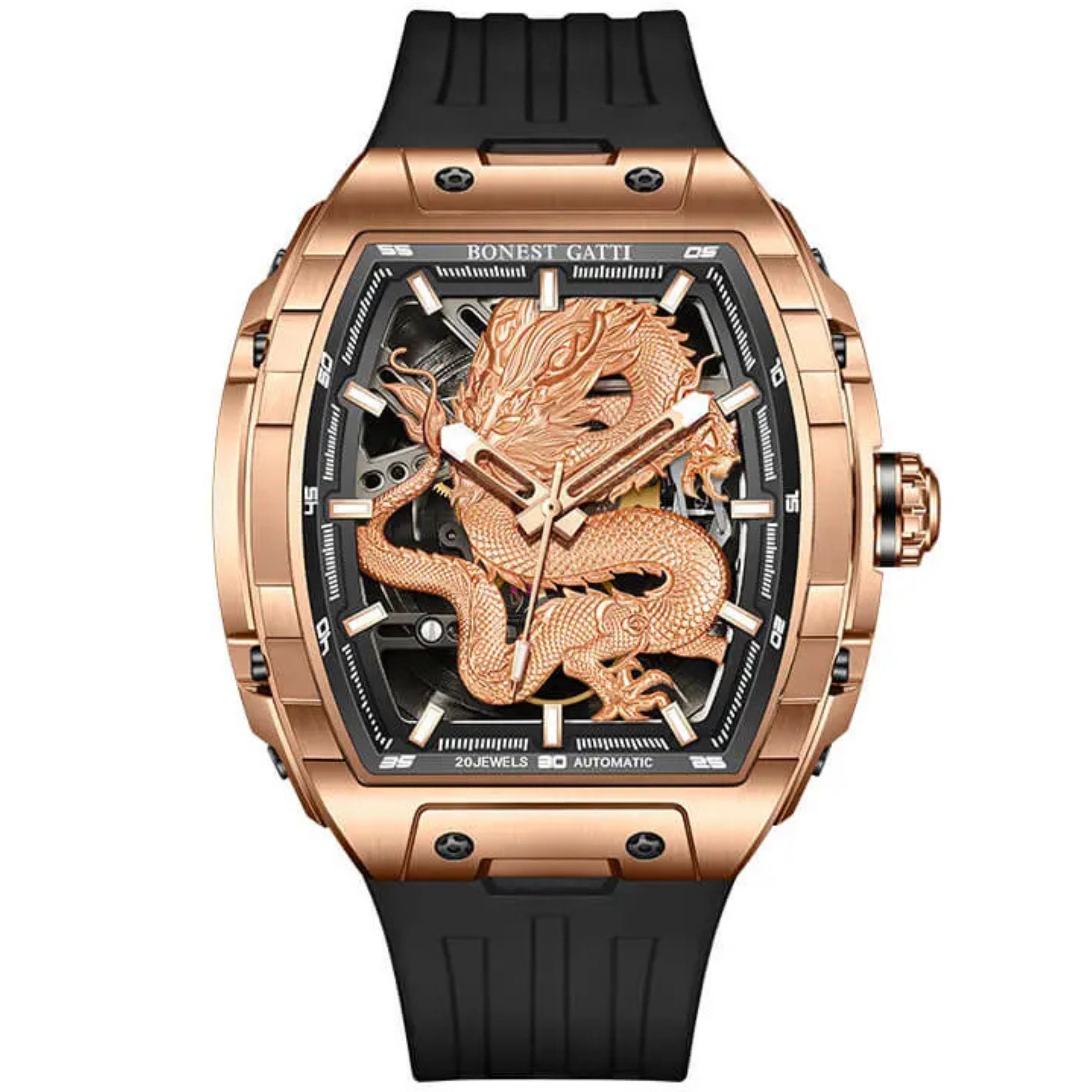預購款【Bonest Gatti】飛龍乘雲 盤旋錶盤 東方龍神獸 矽膠 機械 手錶 BG5606