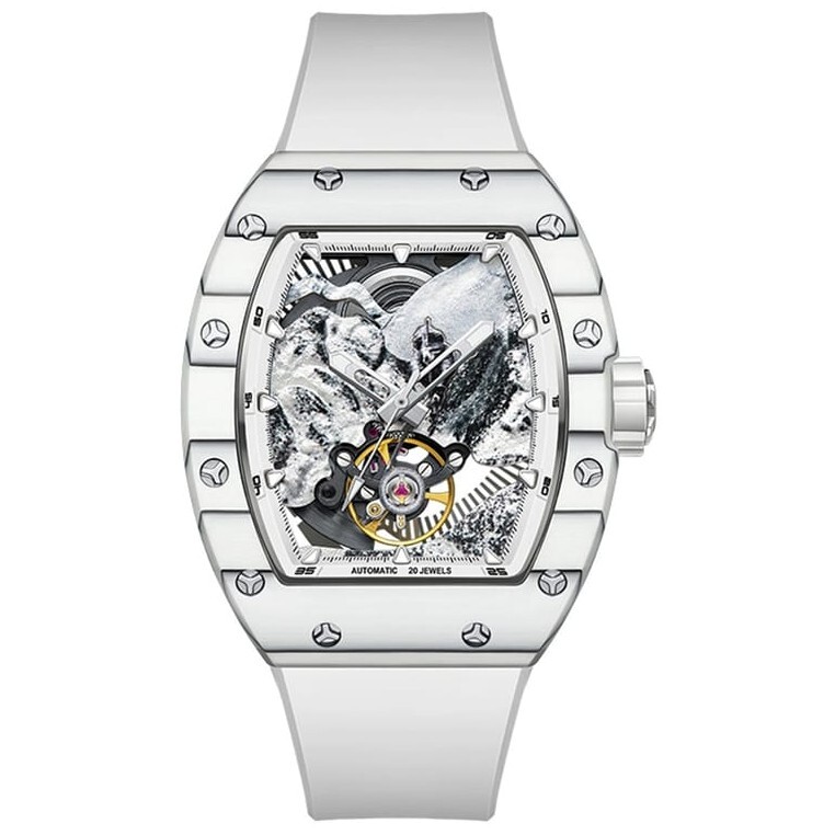 【Bonest Gatti 布加迪】攀登之路系列 酒桶款 鏤空 夜光 3D長城錶盤 20顆寶石軸承 夜光 碳纖維錶圈 機械錶 BG9002