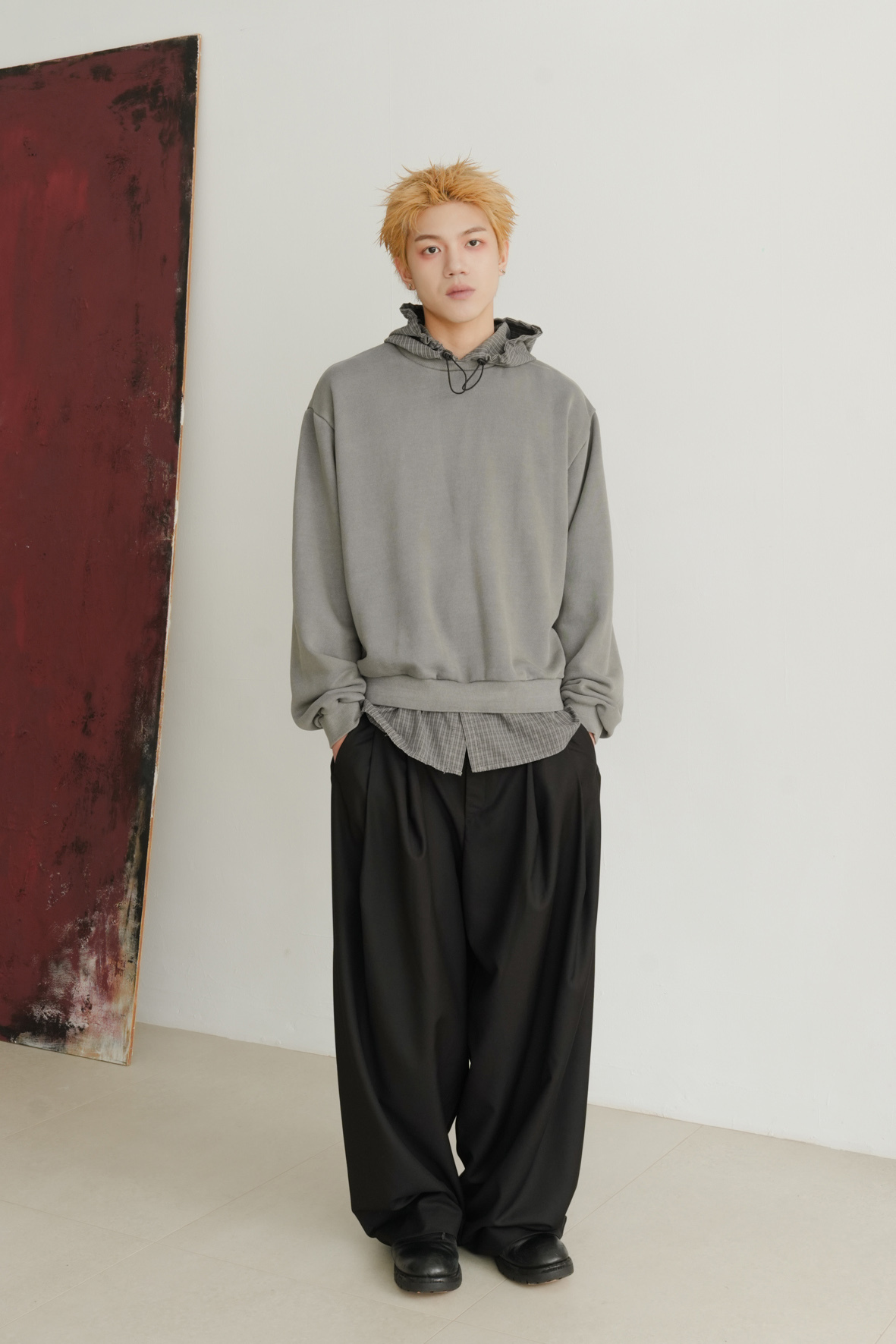 Dyed Shirt-Layered Sweatshirt #上衣