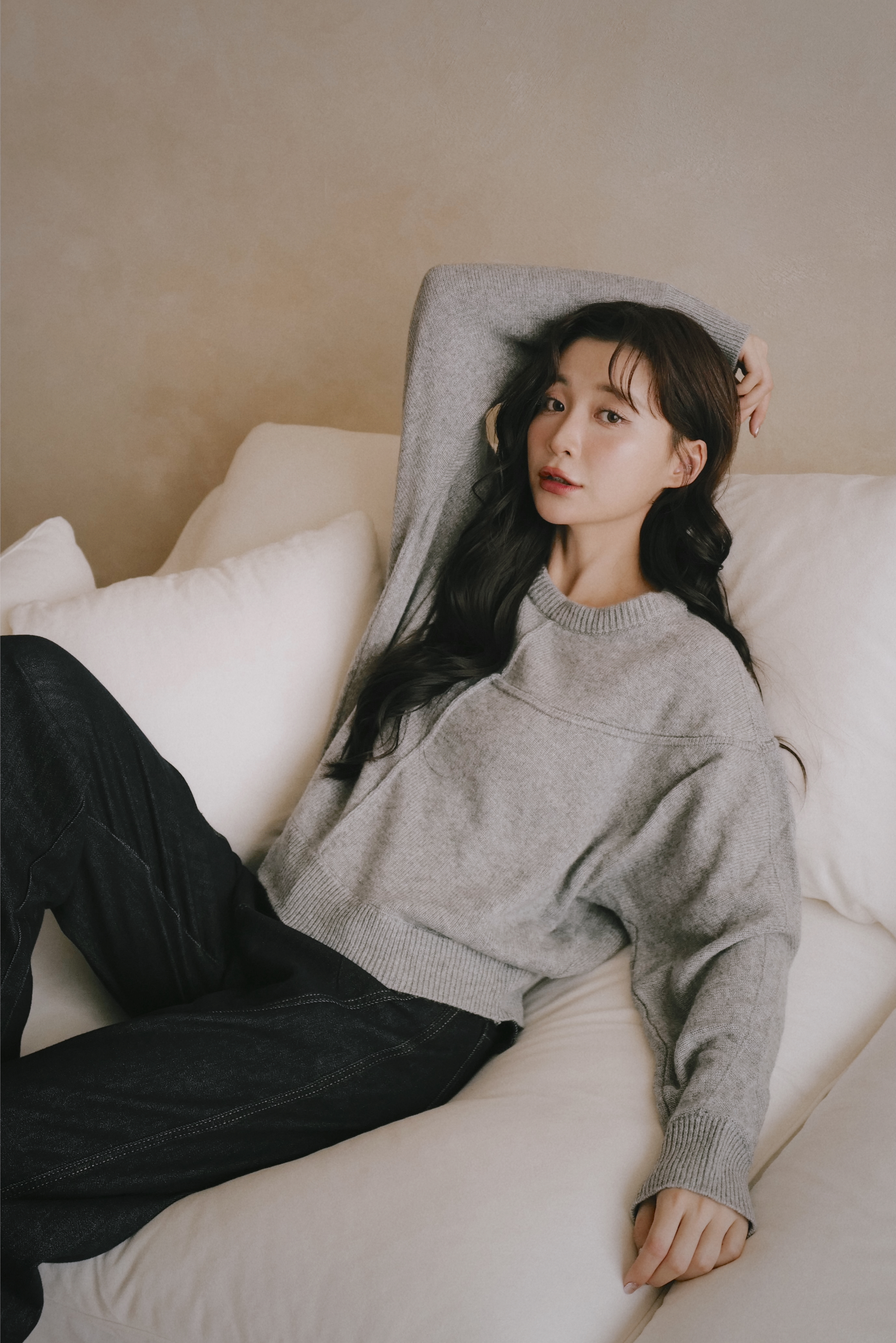 100%暖暖羊-花灰線條針織