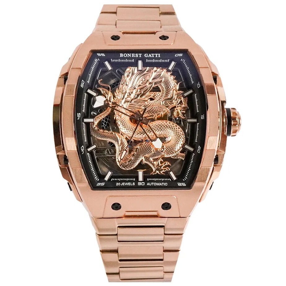預購款【Bonest Gatti】酒桶型 鏤空 夜光指針刻度錶盤 銀龍 不鏽鋼 機械錶 中性 紳士 BG5606-S1