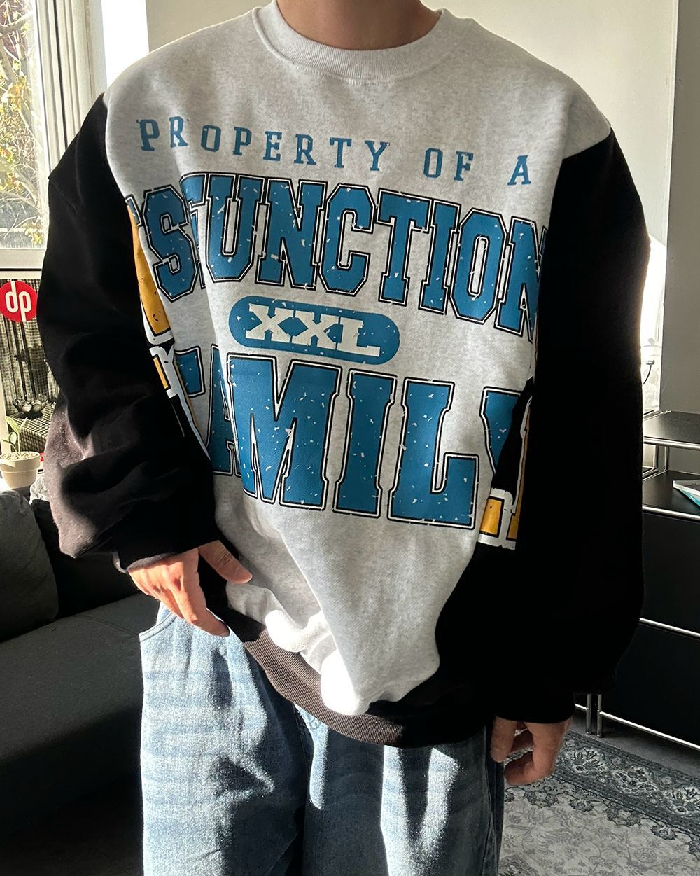 OverSize拼色英文字衛衣(薄抓毛底) T5900