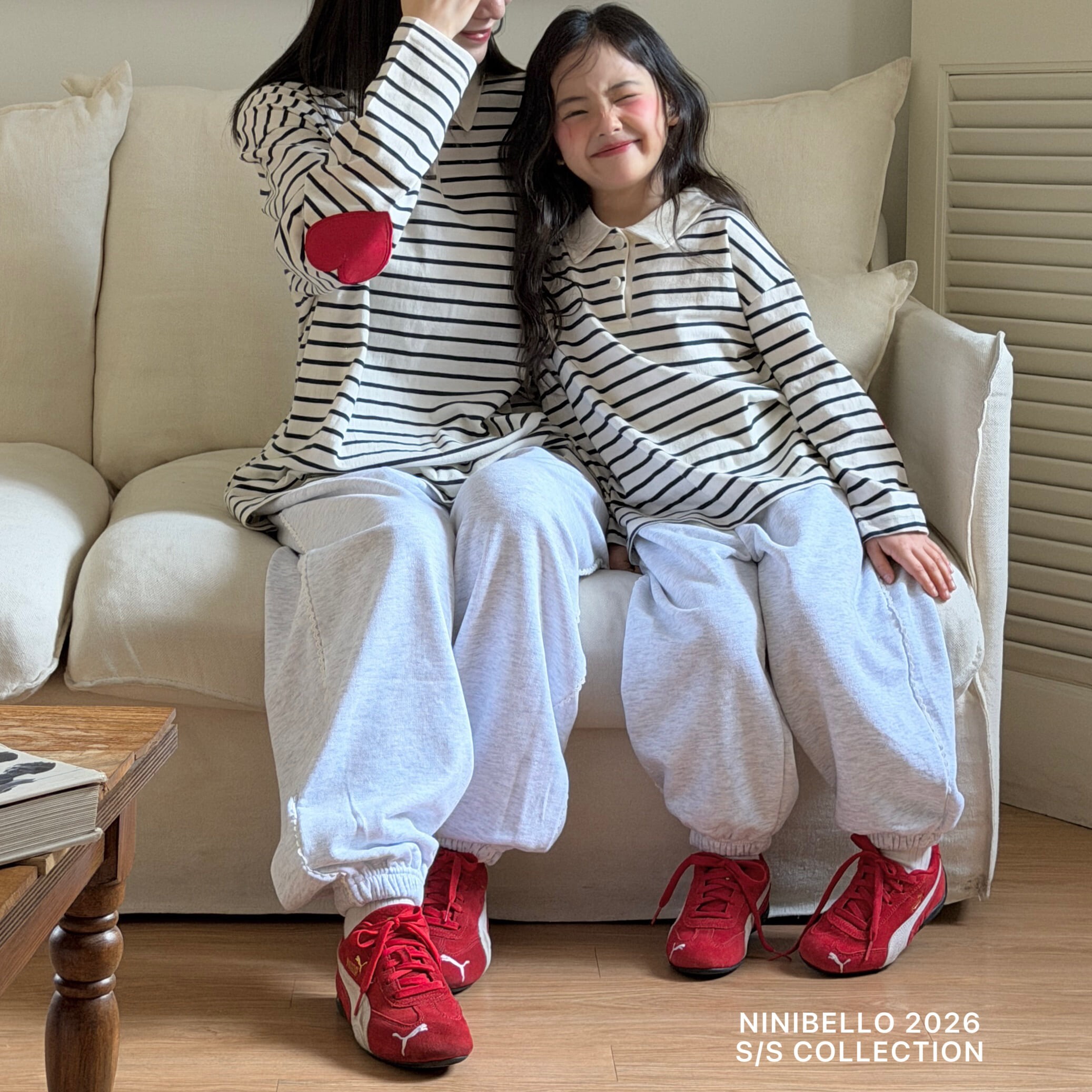 【大人款】愛心補丁親子條紋上衣 2色