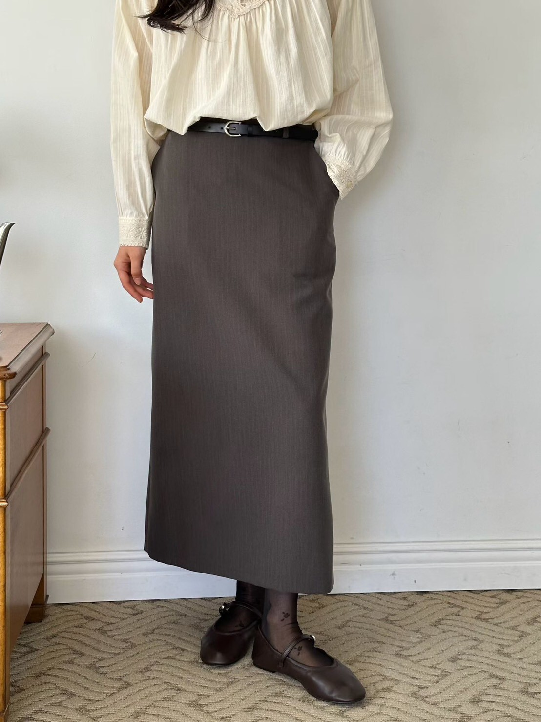 直線西裝長裙(不含腰帶)