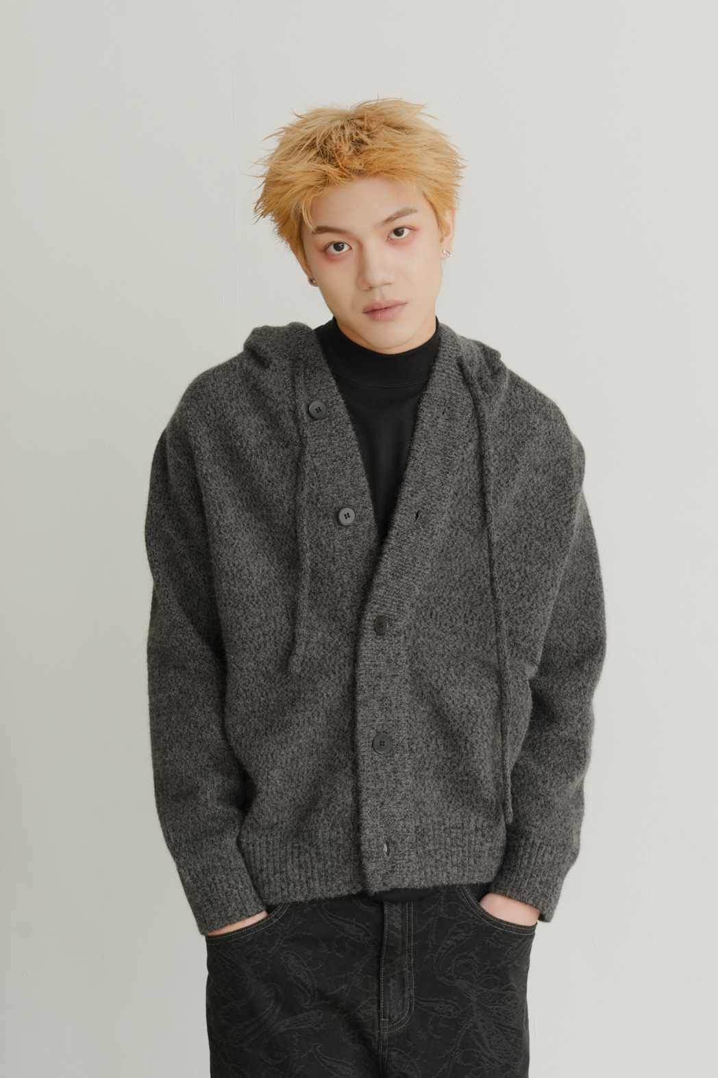 hood button knit cardigan #外套