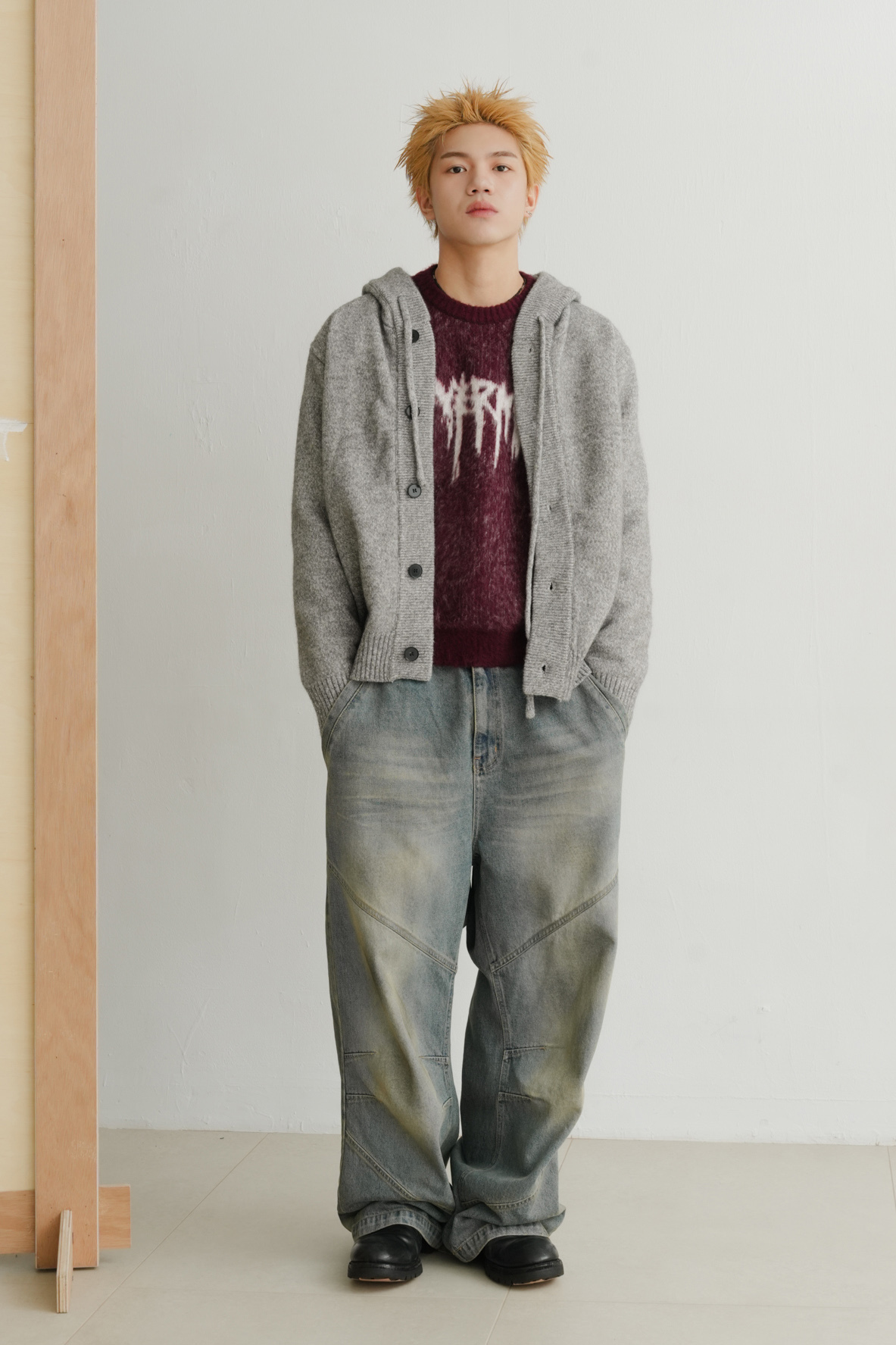 hood button knit cardigan #外套