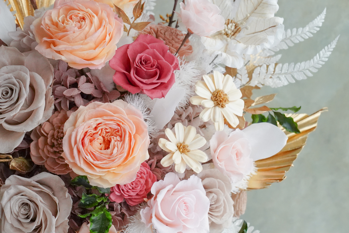 奶茶色永生花盆栽,開幕盆栽推薦,升遷盆栽推薦,永生花推薦台北,台北花店外送,永生花盆栽特寫123