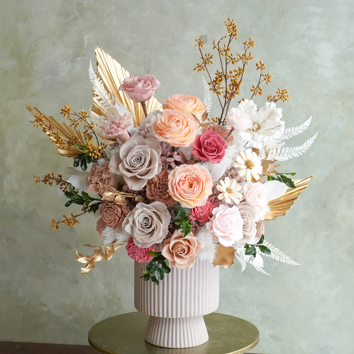 奶茶色永生花盆栽,開幕盆栽推薦,升遷盆栽推薦,永生花推薦台北,台北花店外送