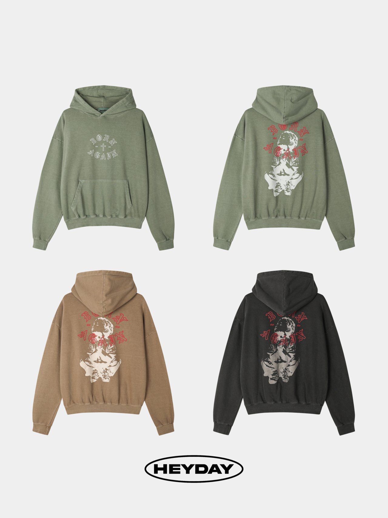 洗水英文字圖案連帽衛衣 HEYDAY-019T