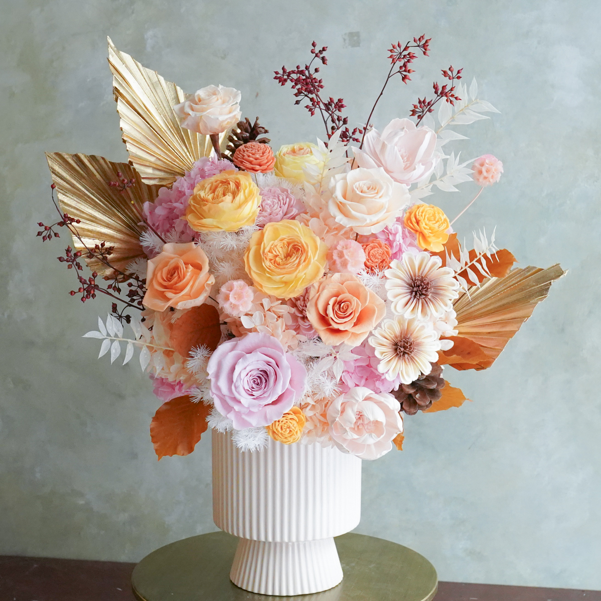 橘色永生花盆花,開幕盆栽推薦,升遷送禮盆栽推薦,橘色玫瑰花封面