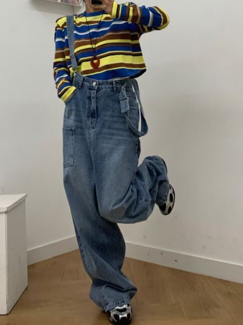 水洗吊帶漁夫褲