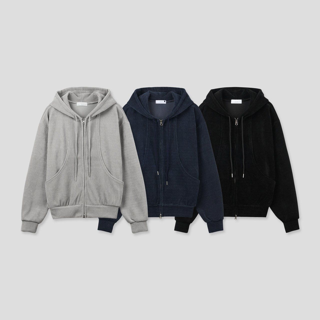 暗直紋連帽拉鍊外套 LEAD-011JK