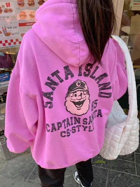 OverSize洗水英文字圖案連帽衛衣(薄抓毛底) US-002T