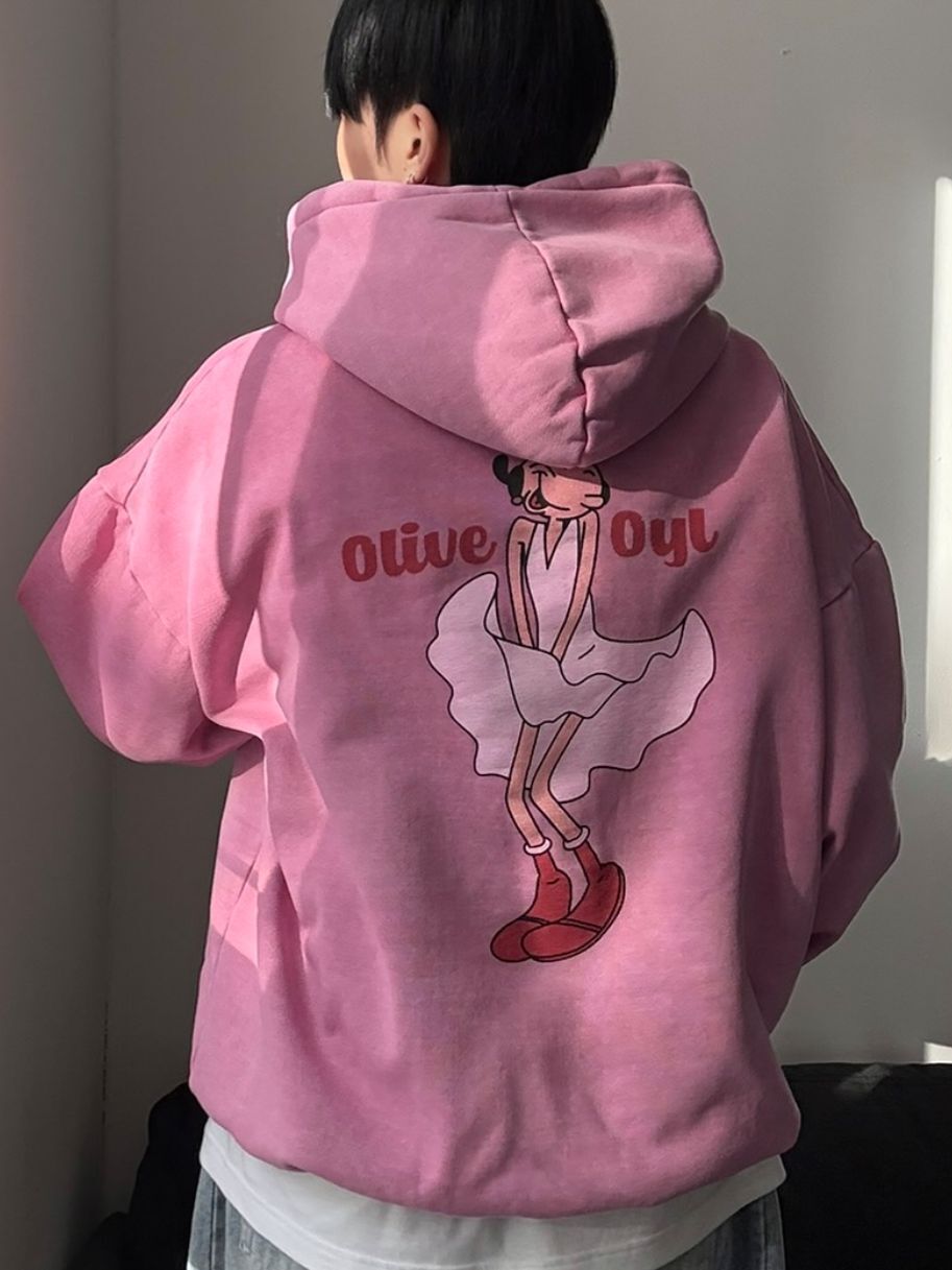 OverSize洗水英文字圖案連帽衛衣(薄抓毛底) US-005T