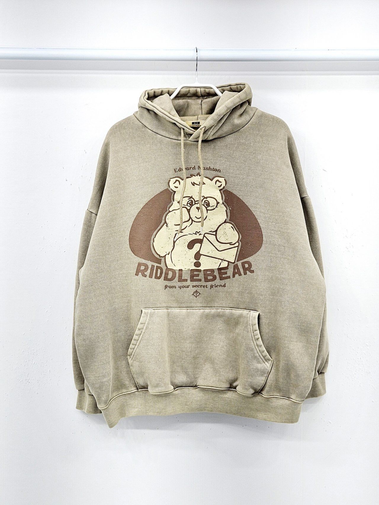 OverSize洗水熊仔圖案連帽衛衣(薄抓毛底) US-007T