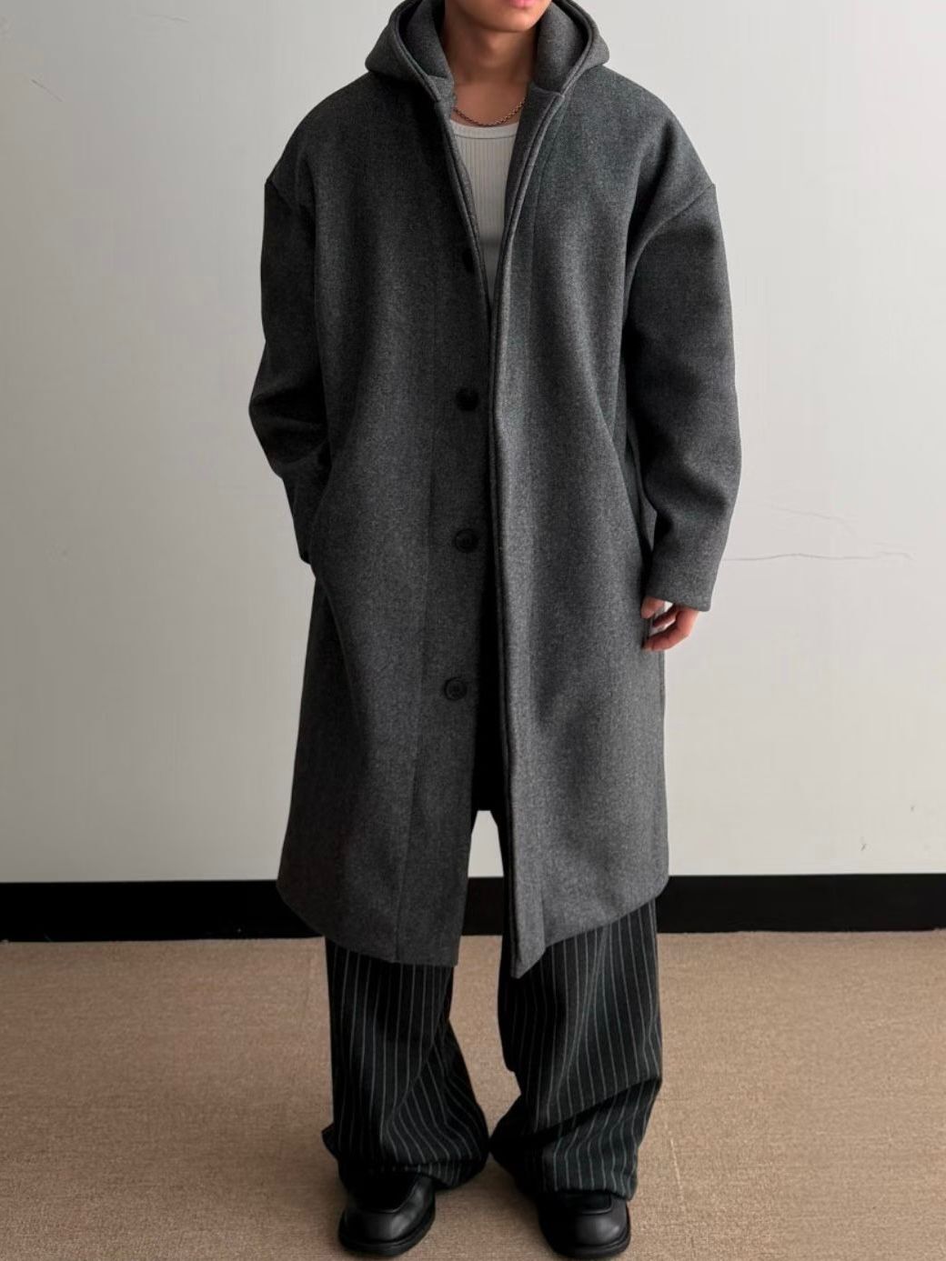 淨色連帽開胸長褸 JK2755