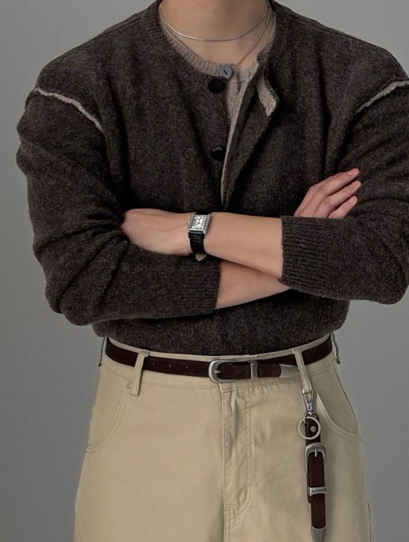 拼色圓領開胸外套 LOCAL-027JK