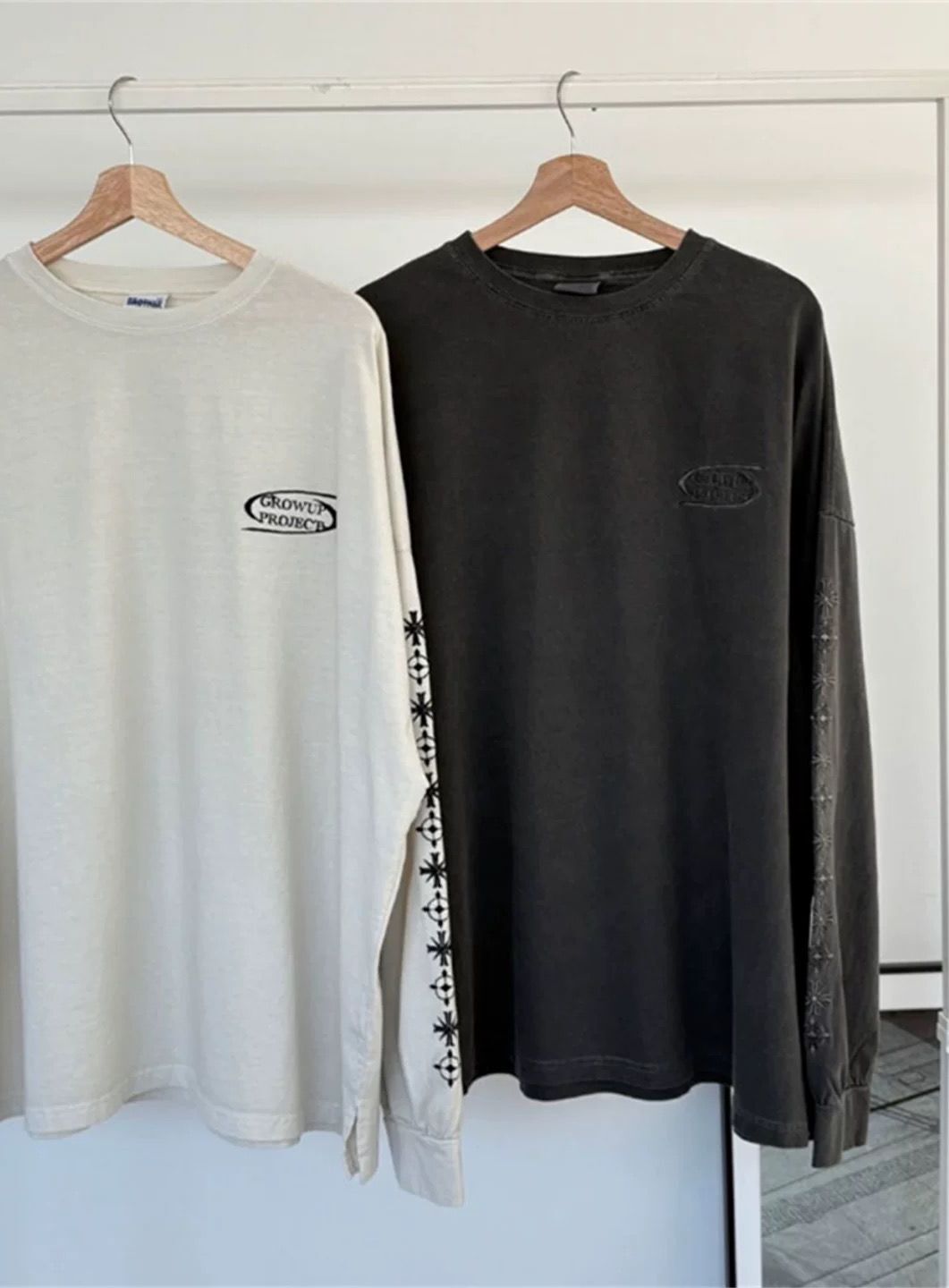 OverSize洗水英文字圖案長袖衫 MB-029T