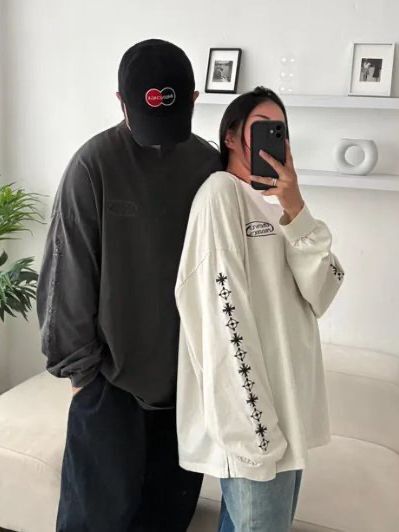 OverSize洗水英文字圖案長袖衫 MB-029T