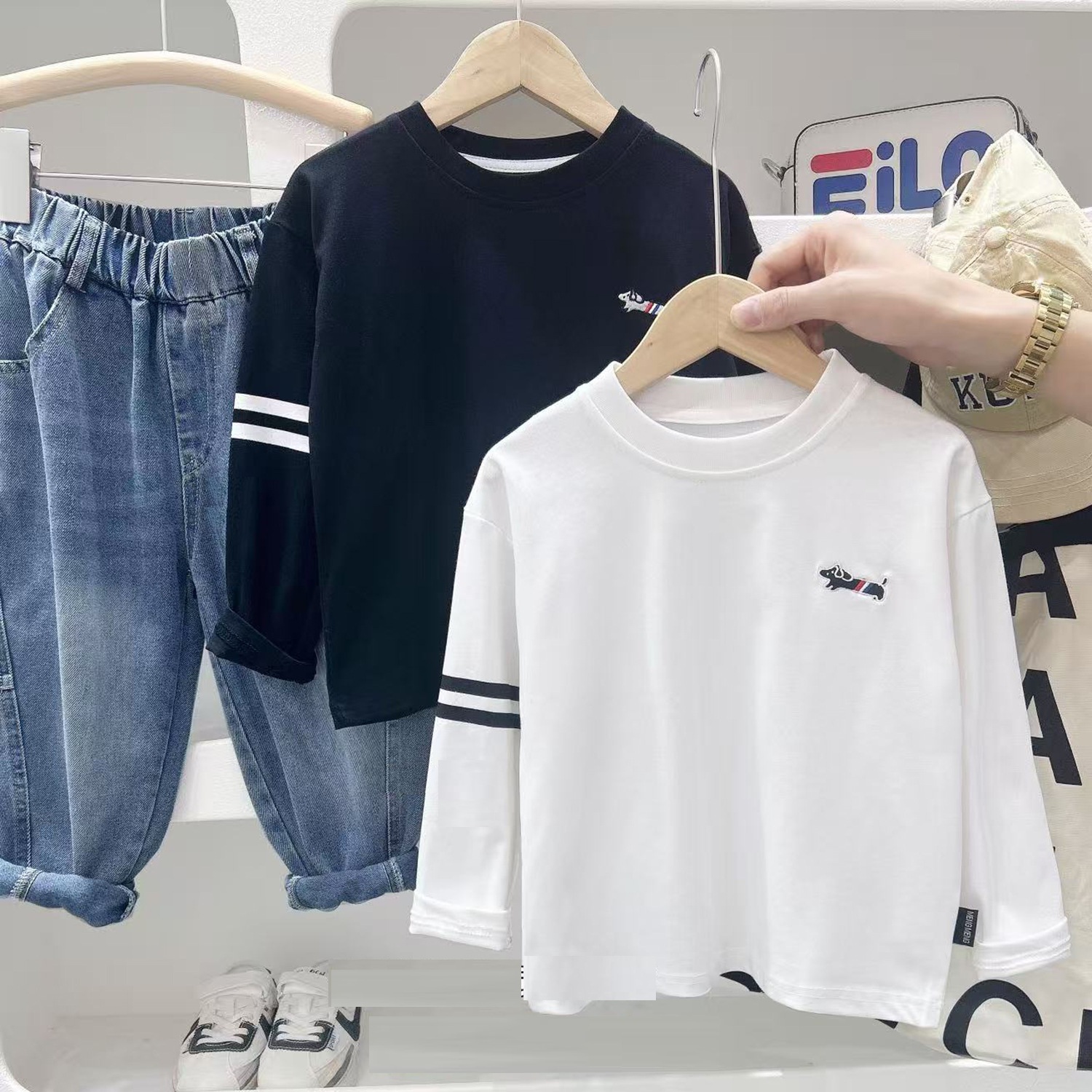 臘腸狗長袖素面T 2色 100-150cm #TX2025121701