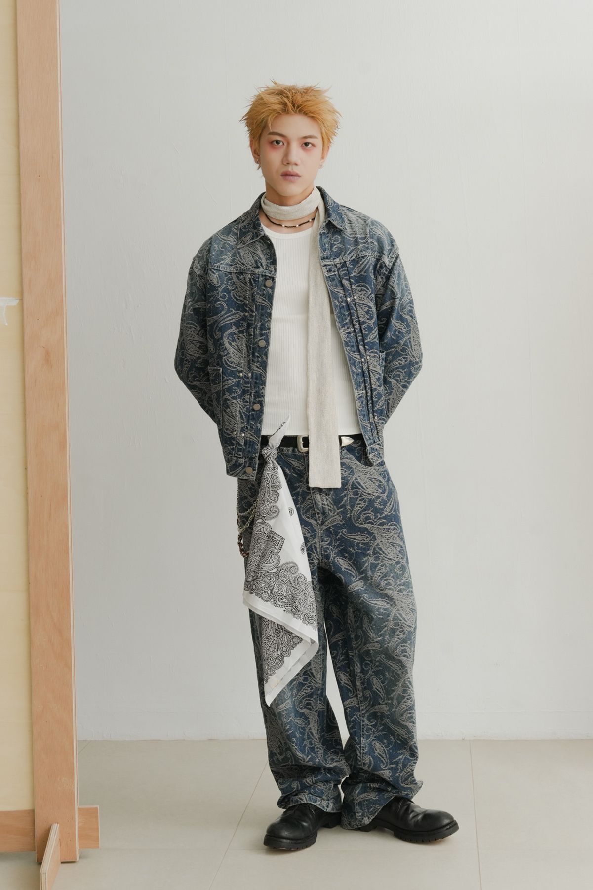 Jacquard Denim Set-Rivet Jacket #外套