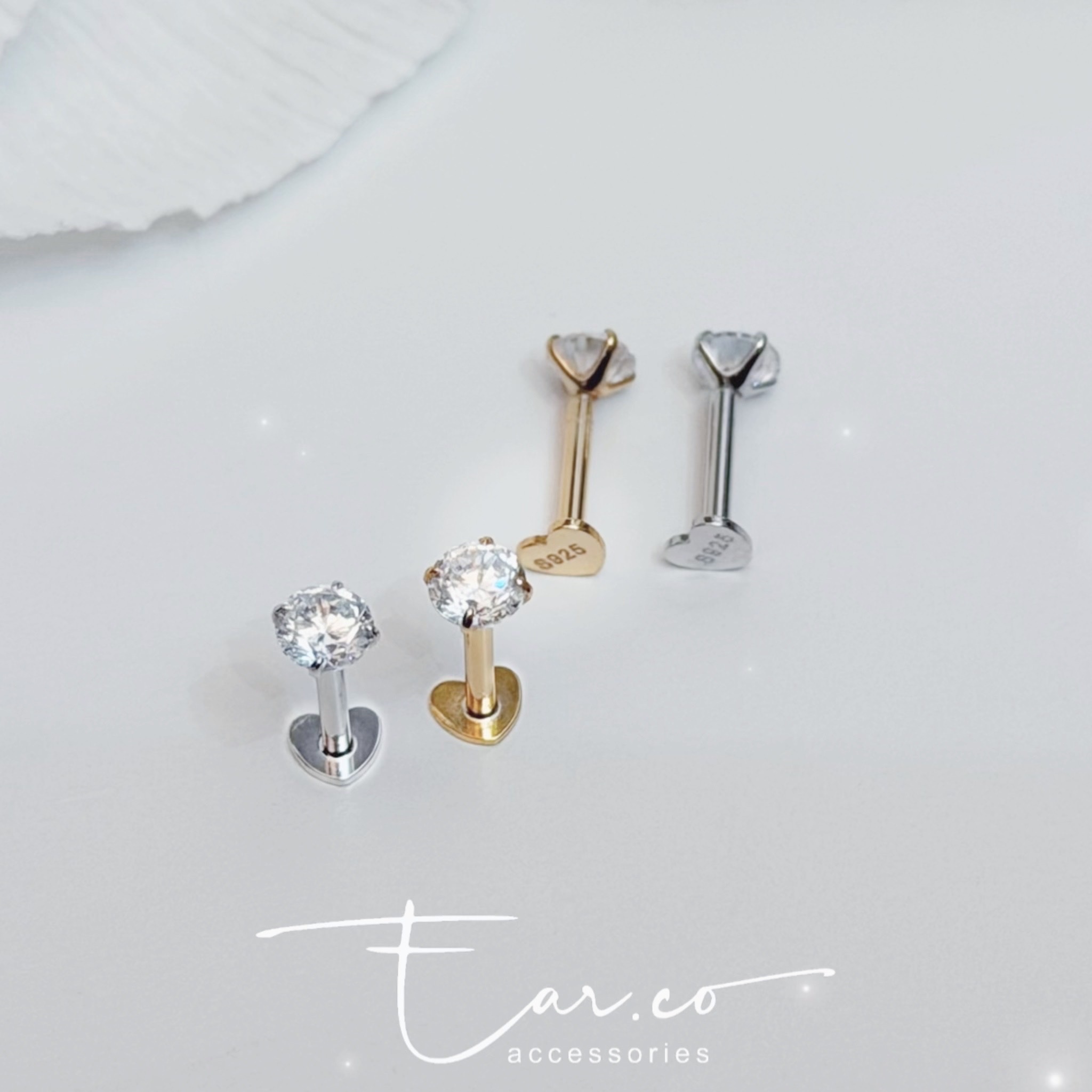 經典圓鋯心形平底純銀耳環 [一對]