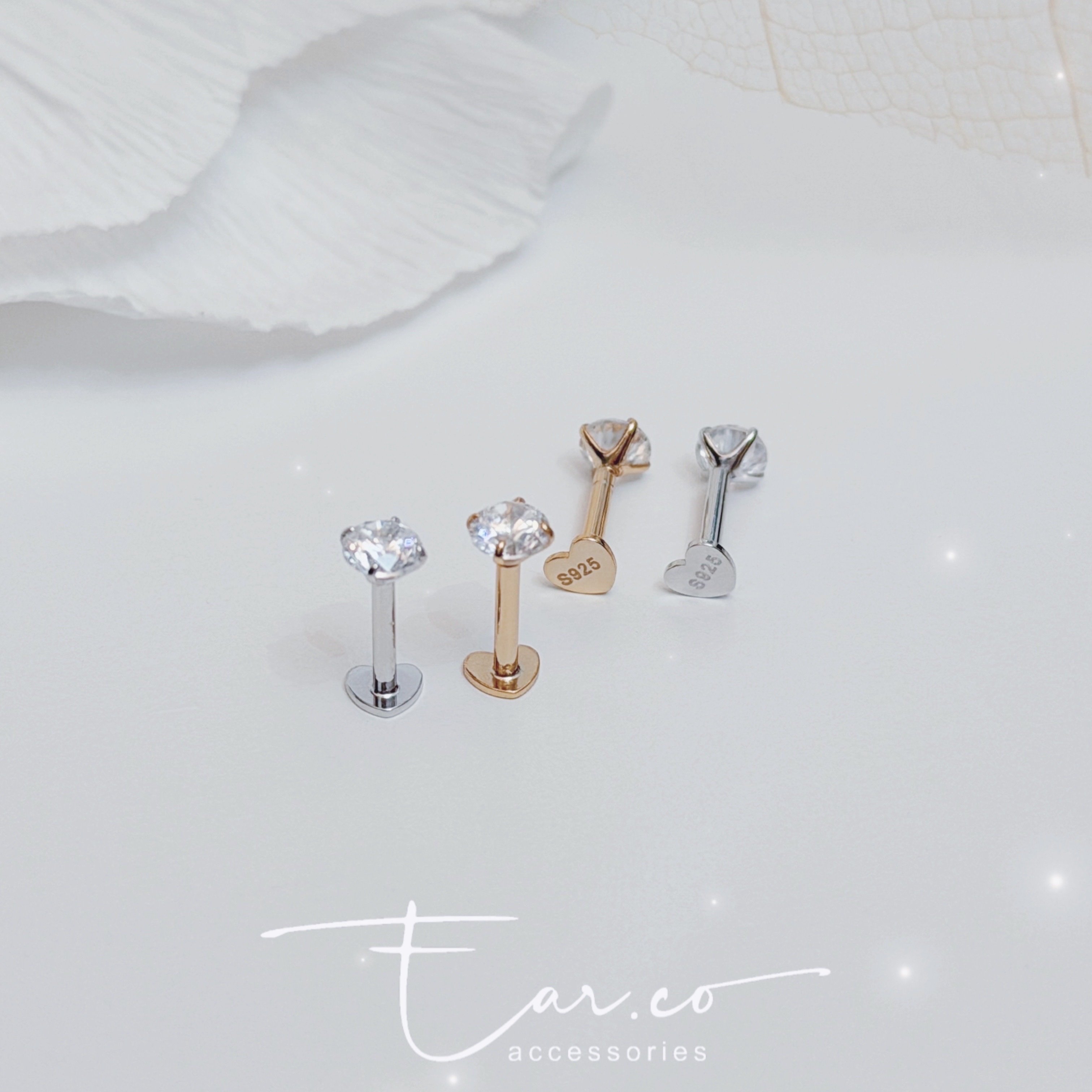 經典圓鋯心形平底純銀耳環 [一對]